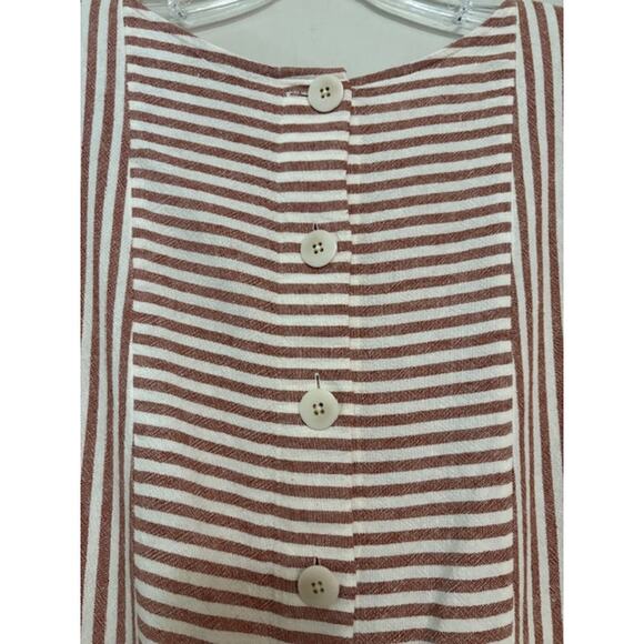 MADEWELL Linen Blend Sheath Dress Stripe Play Button Back Medium - Picture 4 of 7